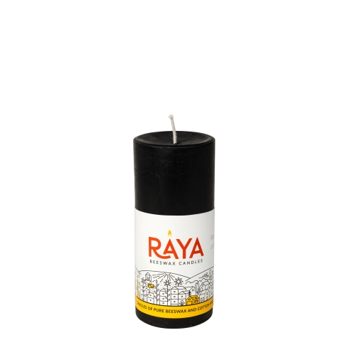 Small round pure beeswax pillar candle, black - 4", 10 cm