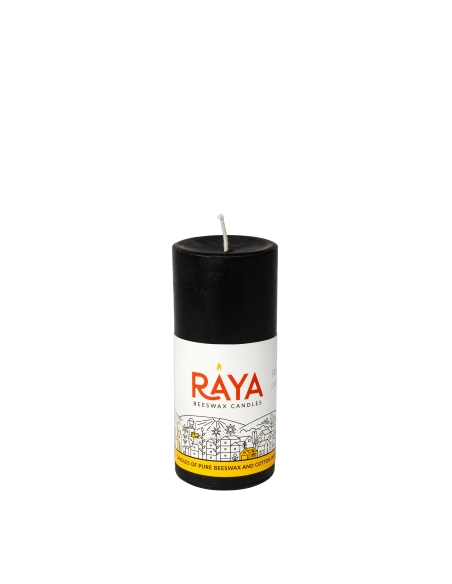Small round pure beeswax pillar candle, black - 4", 10 cm