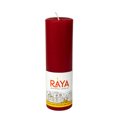 Small round pure beeswax pillar candle, red - 6", 15 cm