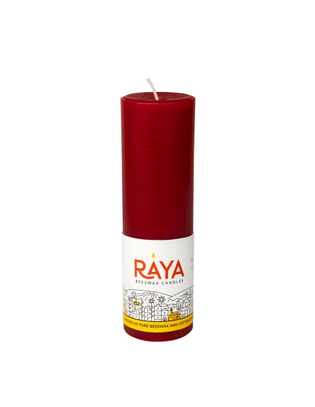 Small round pure beeswax pillar candle, red - 6", 15 cm