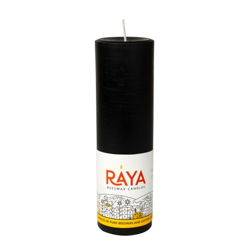 Small round pure beeswax pillar candle, black - 6", 15 cm