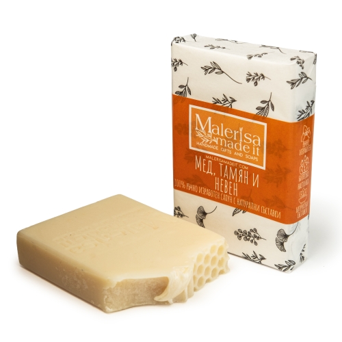 Naturseife mit Honig, Weihrauch und Calendula.
