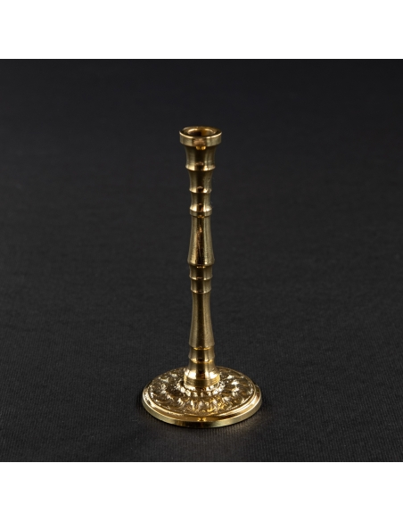 Small gold-colored candlestick for slim tapper candles with ornaments – brass