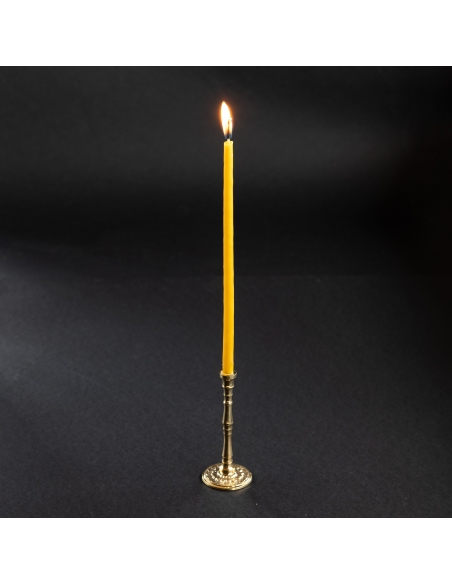 Small gold-colored candlestick for slim tapper candles with ornaments – brass