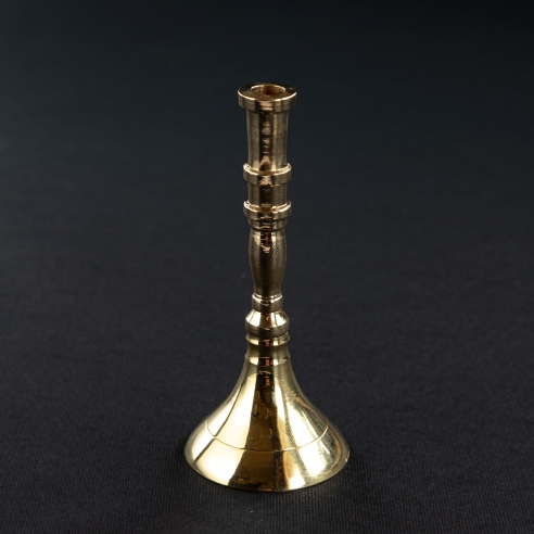 Small gold-colored candlestick for slim tapper candles, conic, brass