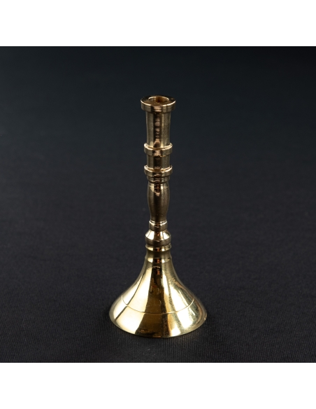 Small gold-colored candlestick for slim tapper candles, conic, brass