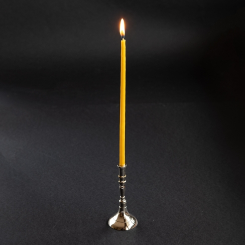 Small silver-plated candlestick for slim tapper candles, conic, brass
