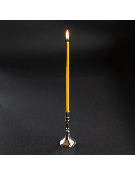 Small silver-plated candlestick for slim tapper candles, conic, brass