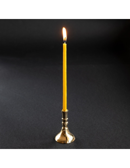 Kleiner goldfarbener Kerzenständer für schlanke Zapfkerzen, konisch, Messing, kurze Größe