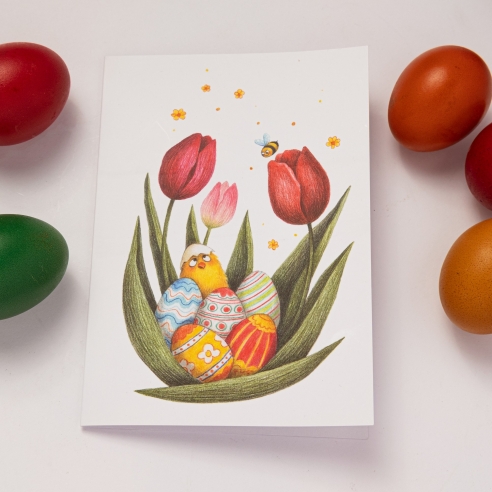 Grußkarte für Ostern - Bleistift-Illustration